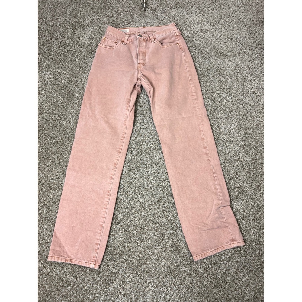 Levis Premium 501 90s Jeans Pink Straight Leg Button Fly W25 L32